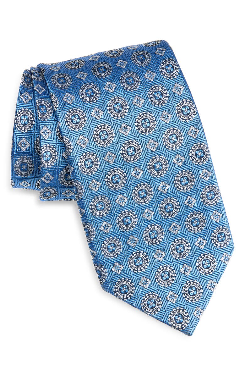 David Donahue Neat Medallion Silk Jacquard Tie, Main, color, Blue
