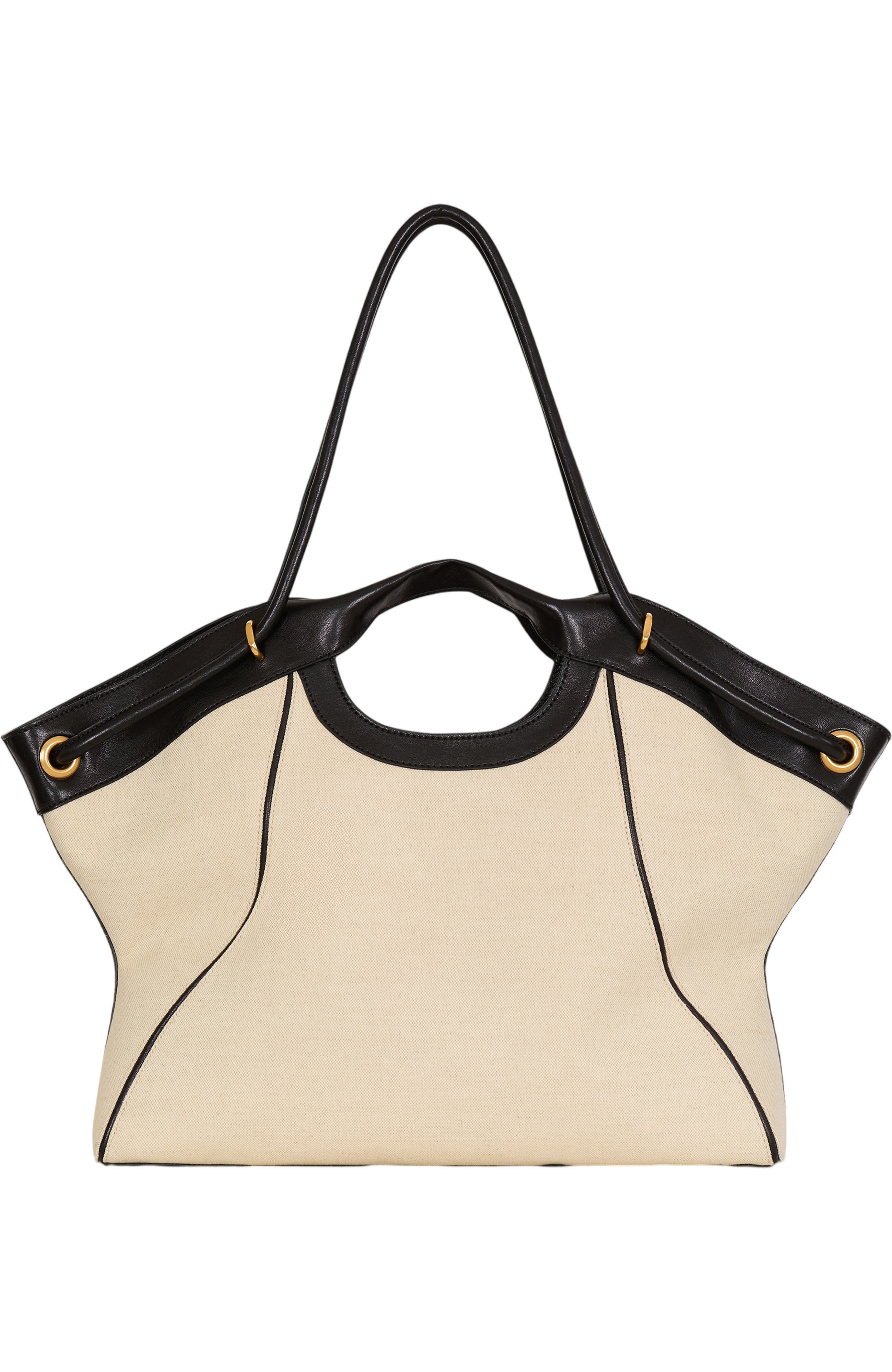 Large Tote in smooth leather and canvas, Alternate, color, beige