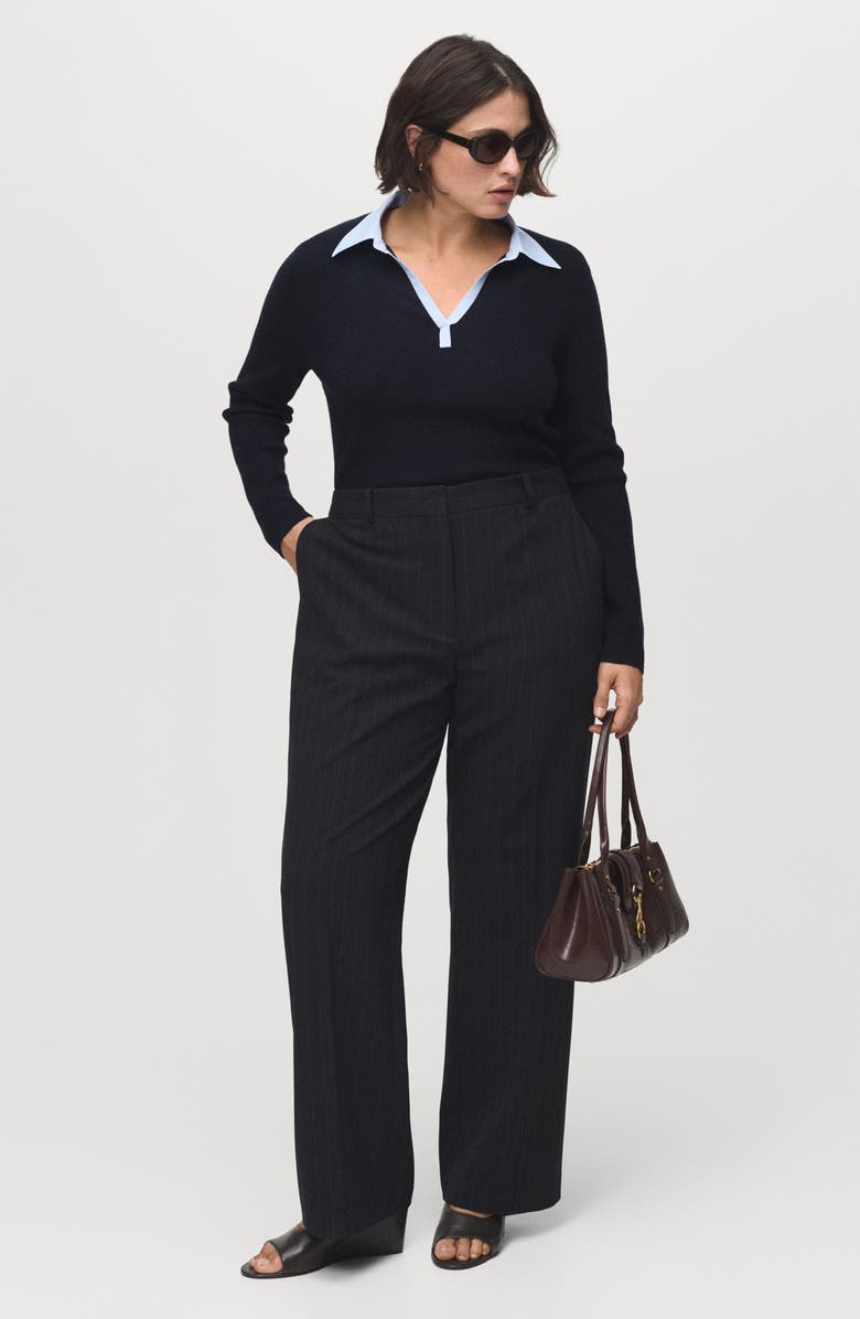 MANGO Mixed Media Collar Sweater, Alternate, color, Navy