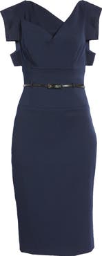 Black Halo Jackie Belted Stretch Gabardine Sheath Dress