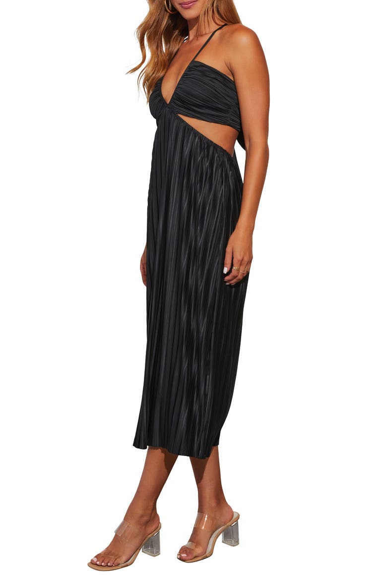 Hollywood Dreams Pleated Tie Back Dress, Alternate, color, BLACK