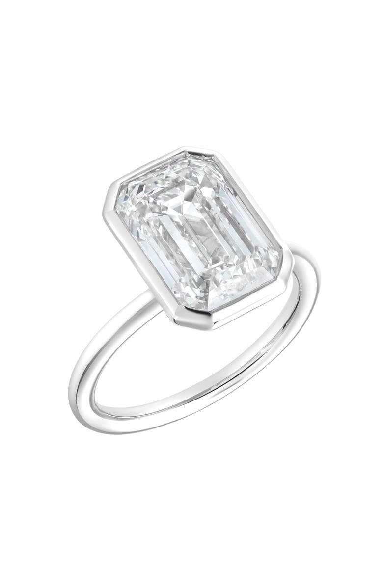 LuvMyJewelry Meira 14K Gold Emerald Cut Lab Grown Diamond Bezel Solitaire Engagement Ring - 4 cts, Main, color, 14K White Gold