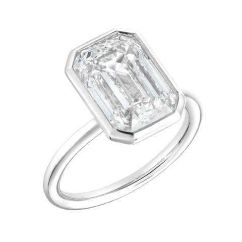 Meira 14K Gold Emerald Cut Lab Grown Diamond Bezel Solitaire Engagement Ring - 4 cts