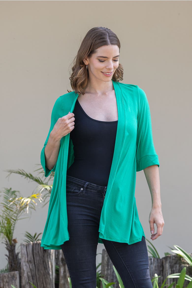 Open Front Elbow Length Sleeve Cardigan, Alternate, color, Grass