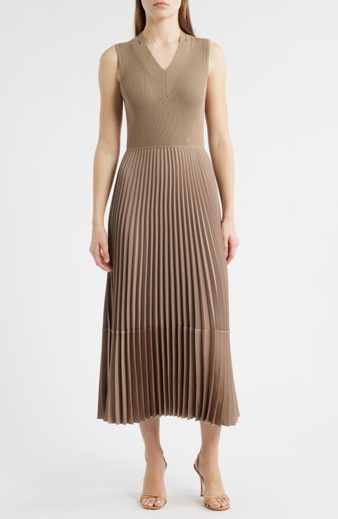 Fararan Pleated Mixed Media Maxi Dress