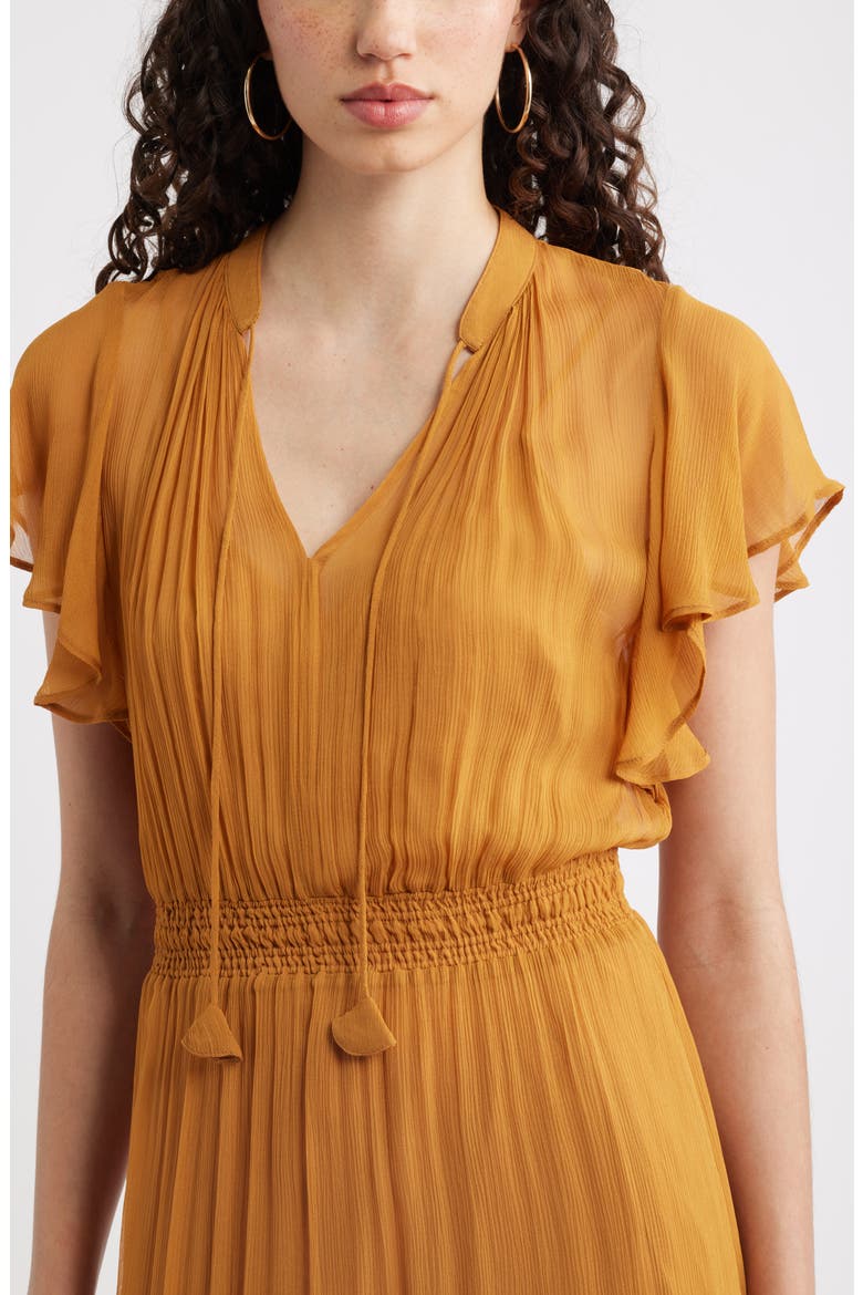 Crinkle Chiffon Midi Dress, Alternate, color, BROWN SIENA