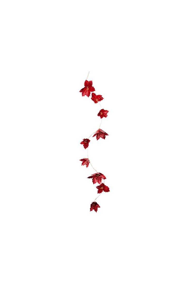 Poinsettia Garland with Bead Accents, PVC & Iron, Main, color, Red and Gold