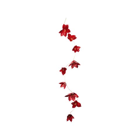 Poinsettia Garland with Bead Accents, PVC & Iron