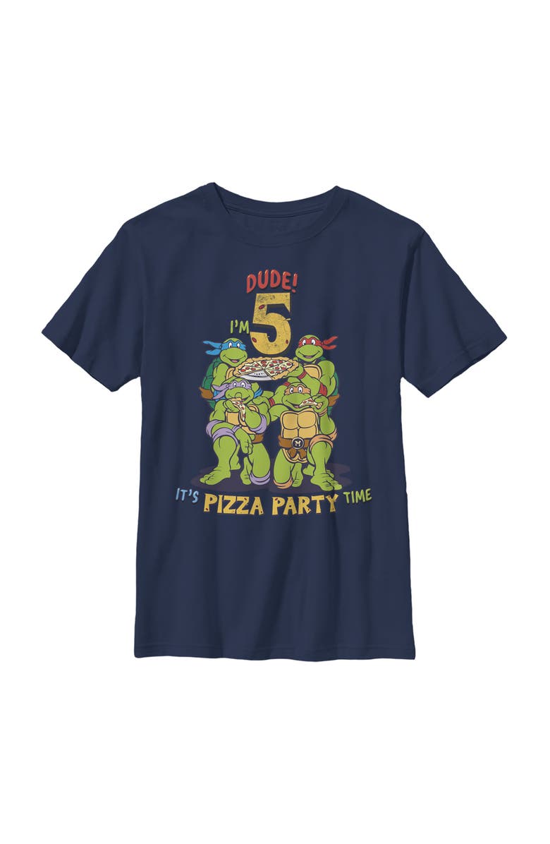 TEENAGE MUTANT NINJA TURTLES Boy's Teenage Mutant Ninja Turtles 5th Birthday Pizza Party Graphic T-Shirt, Main, color, Navy Blue