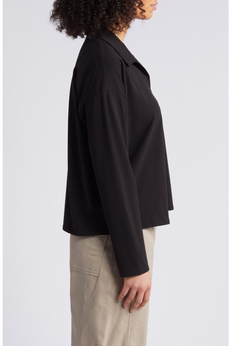 Boxy Long Sleeve Johnny Collar Top, Alternate, color, BLACK