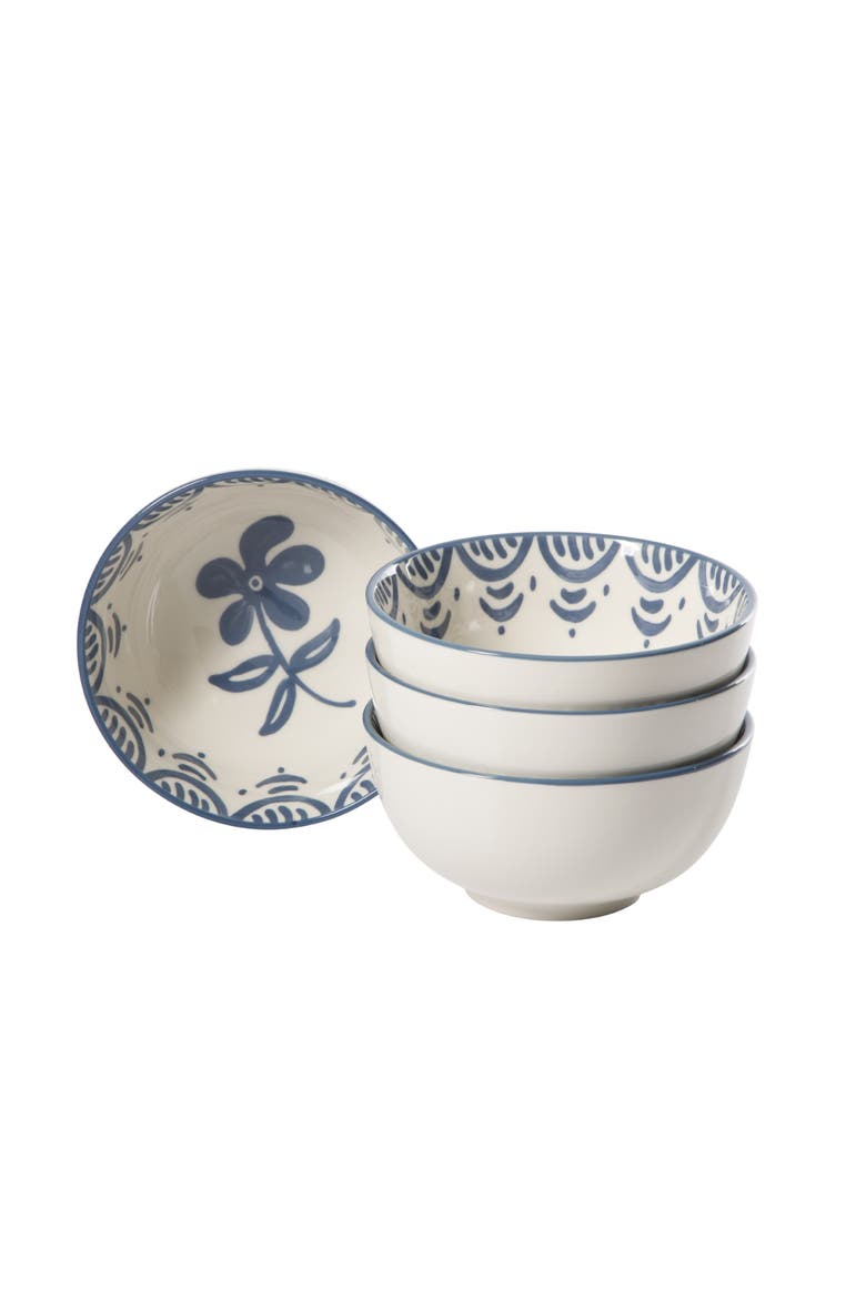 Valencia Flor 4 Piece Stoneware Cereal Bowl Set, Main, color, Iris Blue