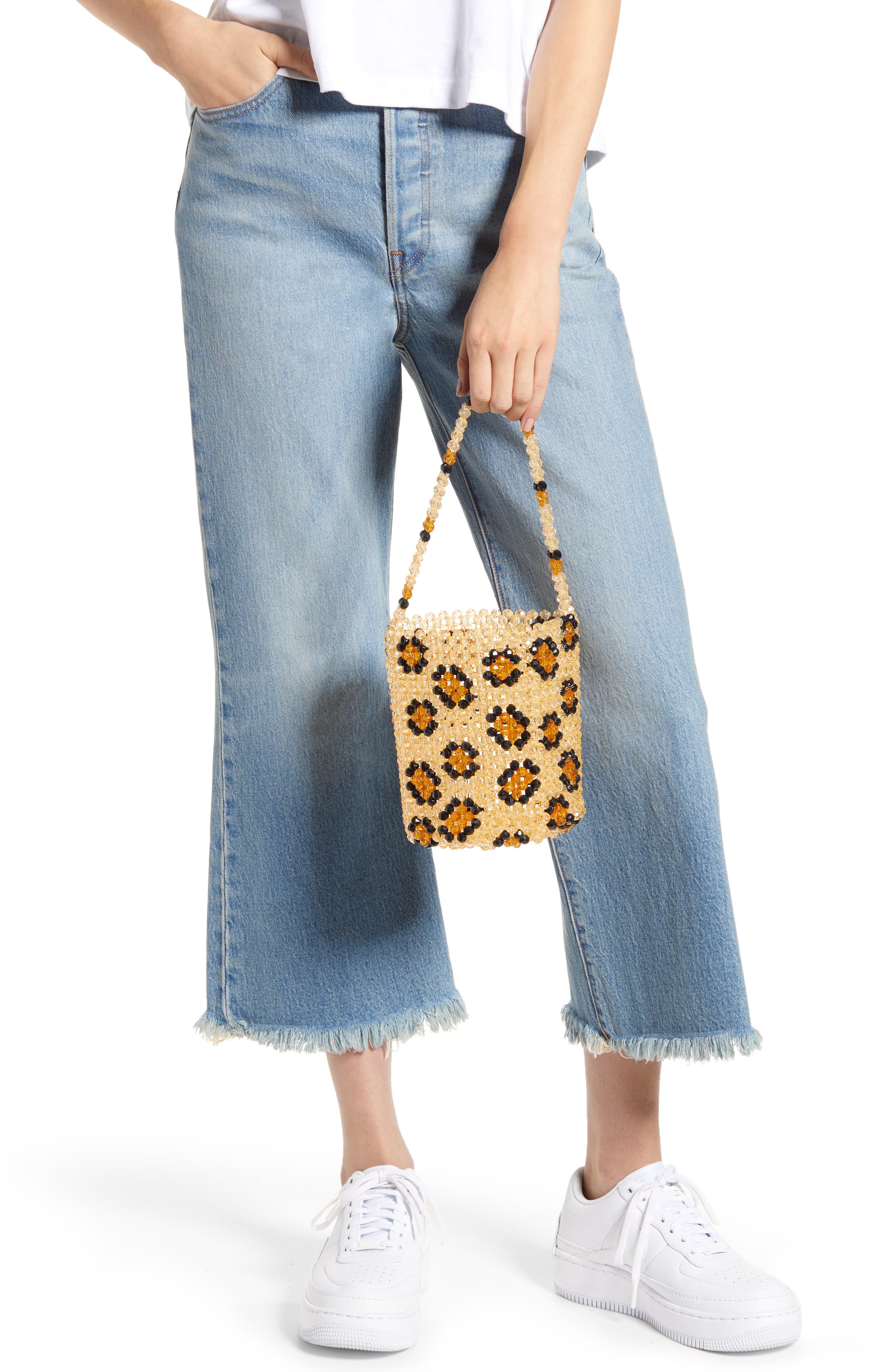 Susan Alexandra Leopard Beaded Bucket Bag, Alternate, color, 