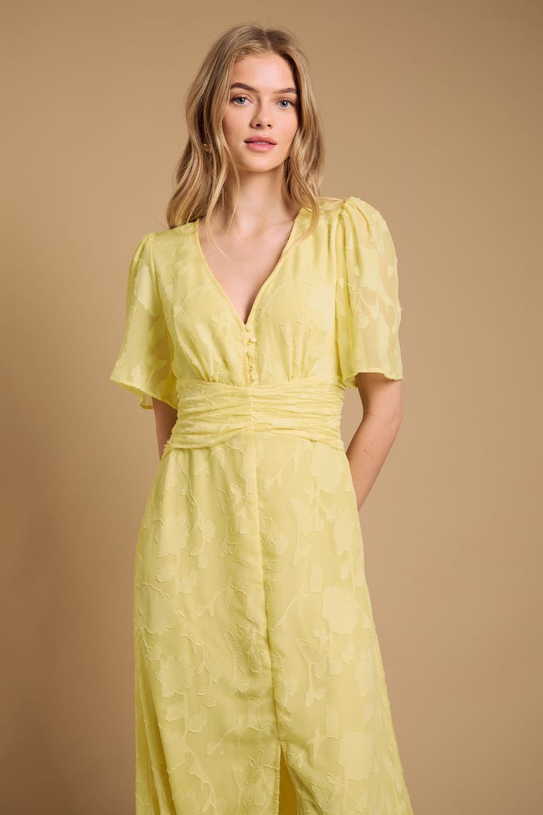 Button Jacquard Midi Dress, Alternate, color, Butter