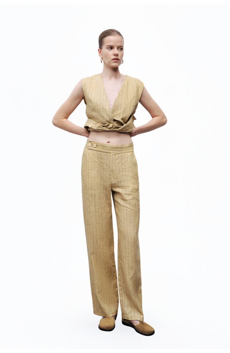 Nocturne Linen Striped High-Waist Pants, Alternate, color, 