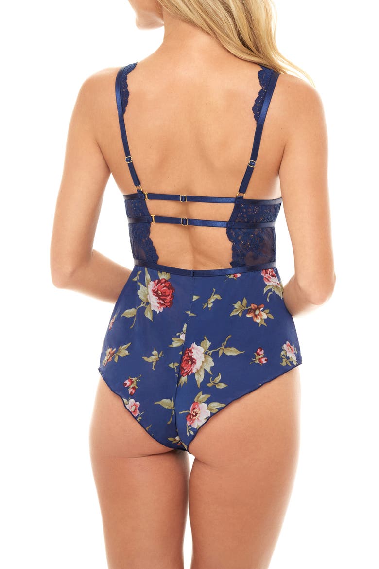 Naeva Floral Print Lacy Teddy, Alternate, color, ESTATE BLUE SCATTERED ROS