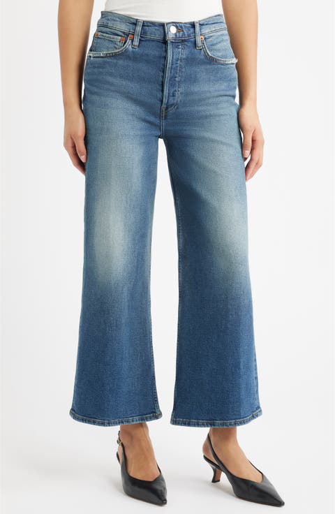 High Waist Crop Wide Leg Jeans
