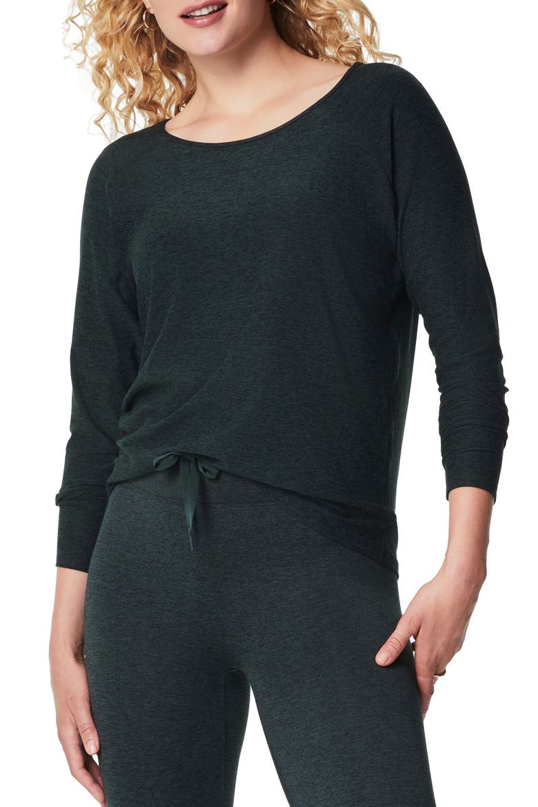 SoftStretch Open Back Long Sleeve Top, Main, color, ESSEX GREEN HEATHER