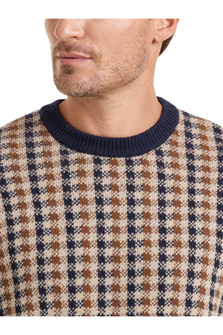 Wool Check Crewneck Sweater, Alternate, color, Navy/Brown