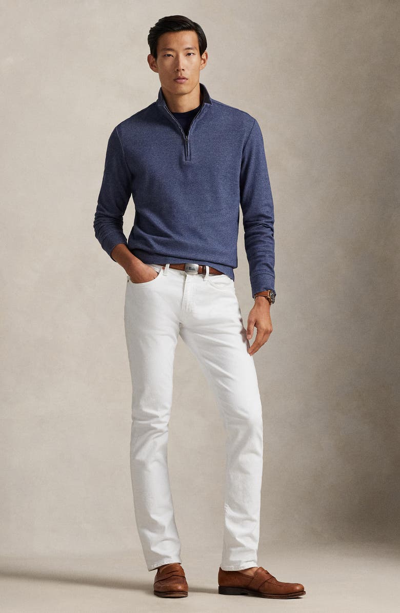 Polo Ralph Lauren Textured Double Knit Quarter Zip Pullover, Alternate, color, Spring Navy Heather/ Nevis