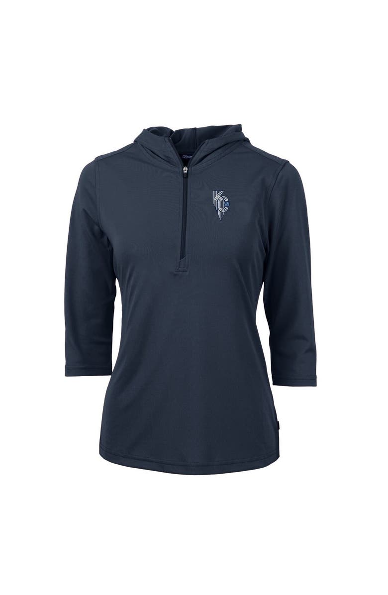 Cutter & Buck Women's Cutter & Buck  Navy Kansas City Royals City Connect DryTec Virtue Eco Pique Recycled 3/4-Sleeve Half-Zip Pullover Hoodie, Alternate, color, 