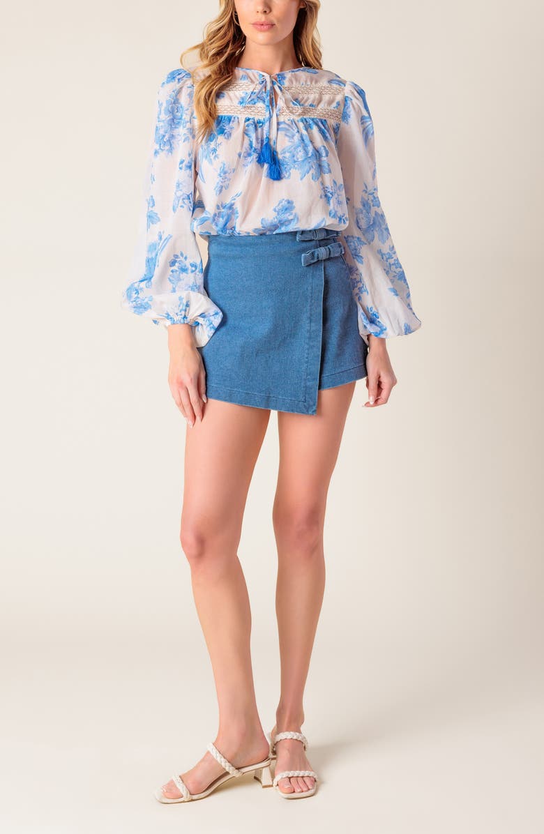 FLYING TOMATO Lace Trim Split Neck Top, Alternate, color, Ivory Blue