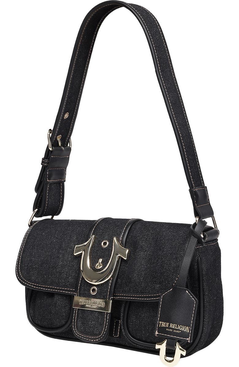 True Religion Double Pocket Denim Satchel, Alternate, color, Black