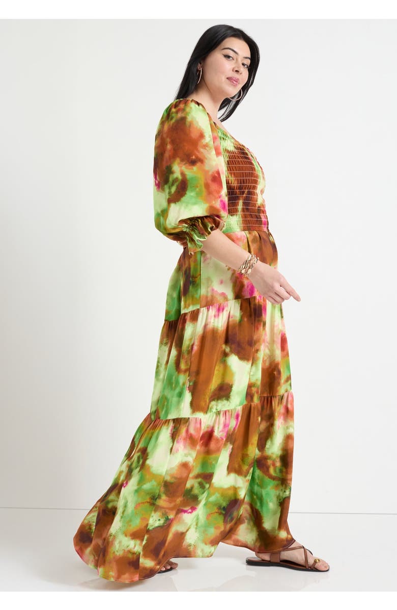 June + Vie Off-The-Shoulder Smocked Cropped Top, Alternate, color, Watercolor Tie Dye