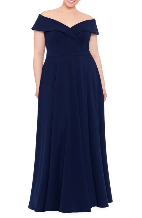 Off the Shoulder Scuba Crepe Gown (Plus Size)