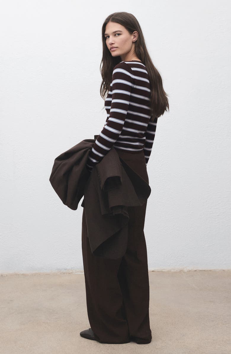 MANGO Stripe Jersey Top, Alternate, color, Chocolate