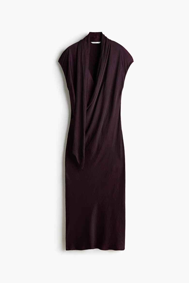 Scarf-Detail Satin Dress, Main, color, Dark purple