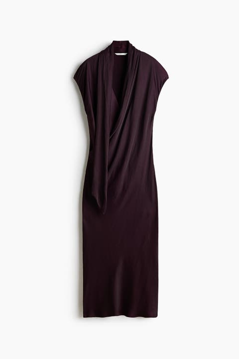 Scarf-Detail Satin Dress