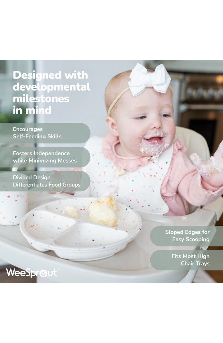 WeeSprout Suction Plates for Babies 
Toddlers, 100% Silicone, Dinnerware Stays Put, 3 Pack, Alternate, color, Confetti
