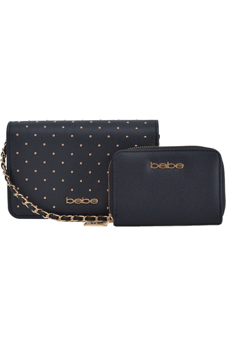 bebe Sagan Stud Crossbody and Zip Wallet, Main, color, Black