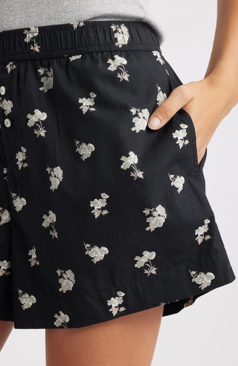 Open Edit Oversize Boyfriend Boxer Shorts, Alternate, color, Black- Grey Danni Floral