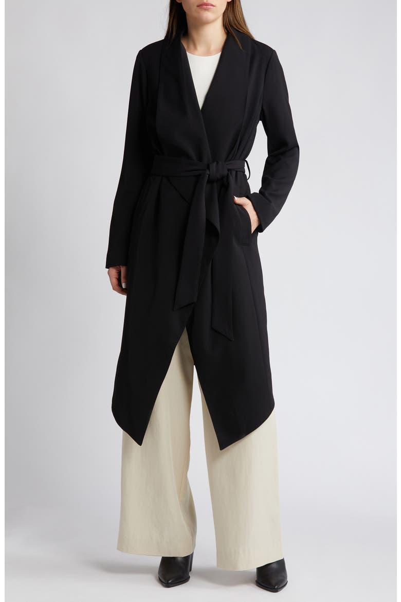 Shawl Collar Belted Coat, Main, color, BLACK