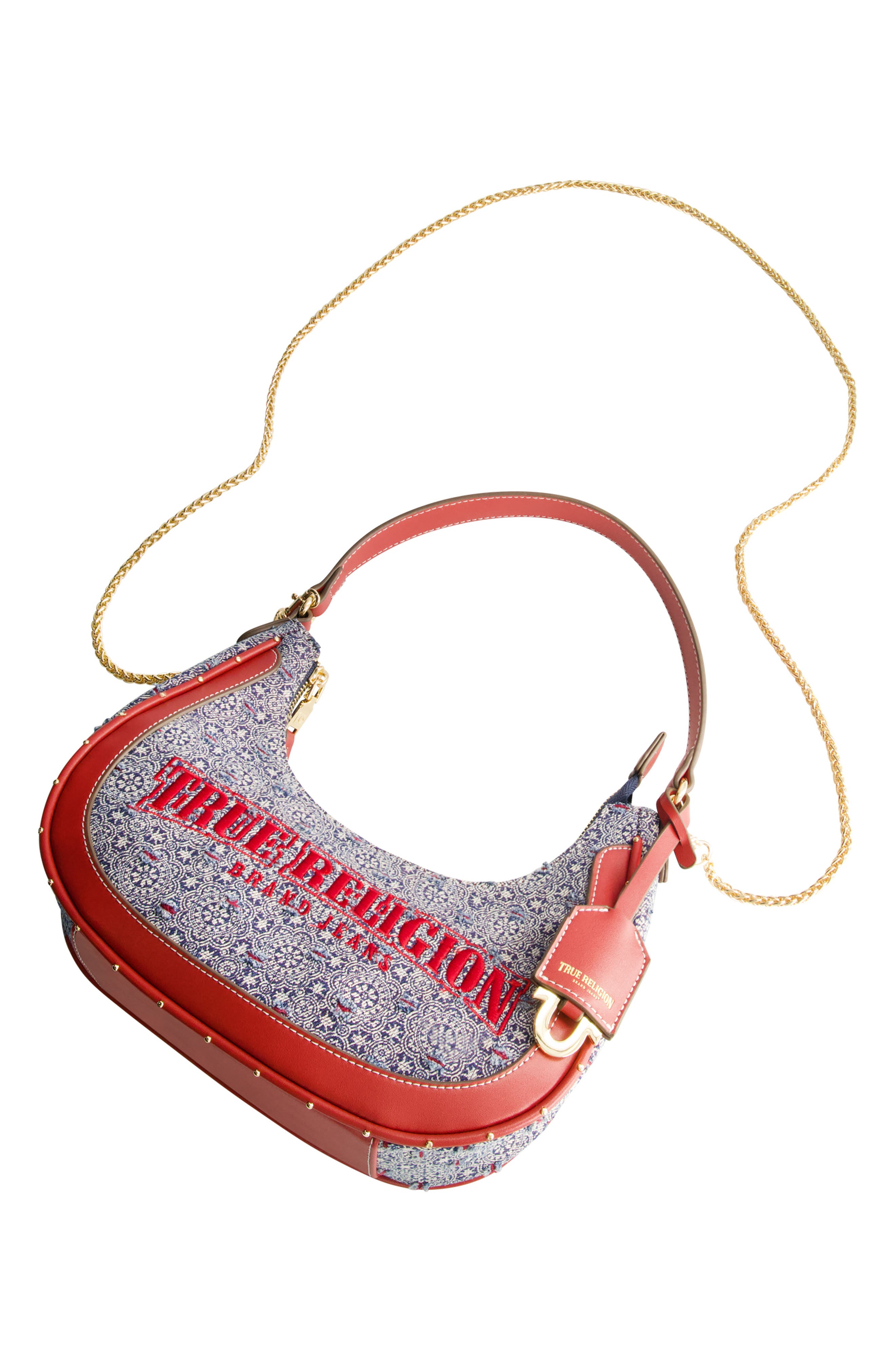 True Religion Logo Small Hobo Bag, Alternate, color, Red