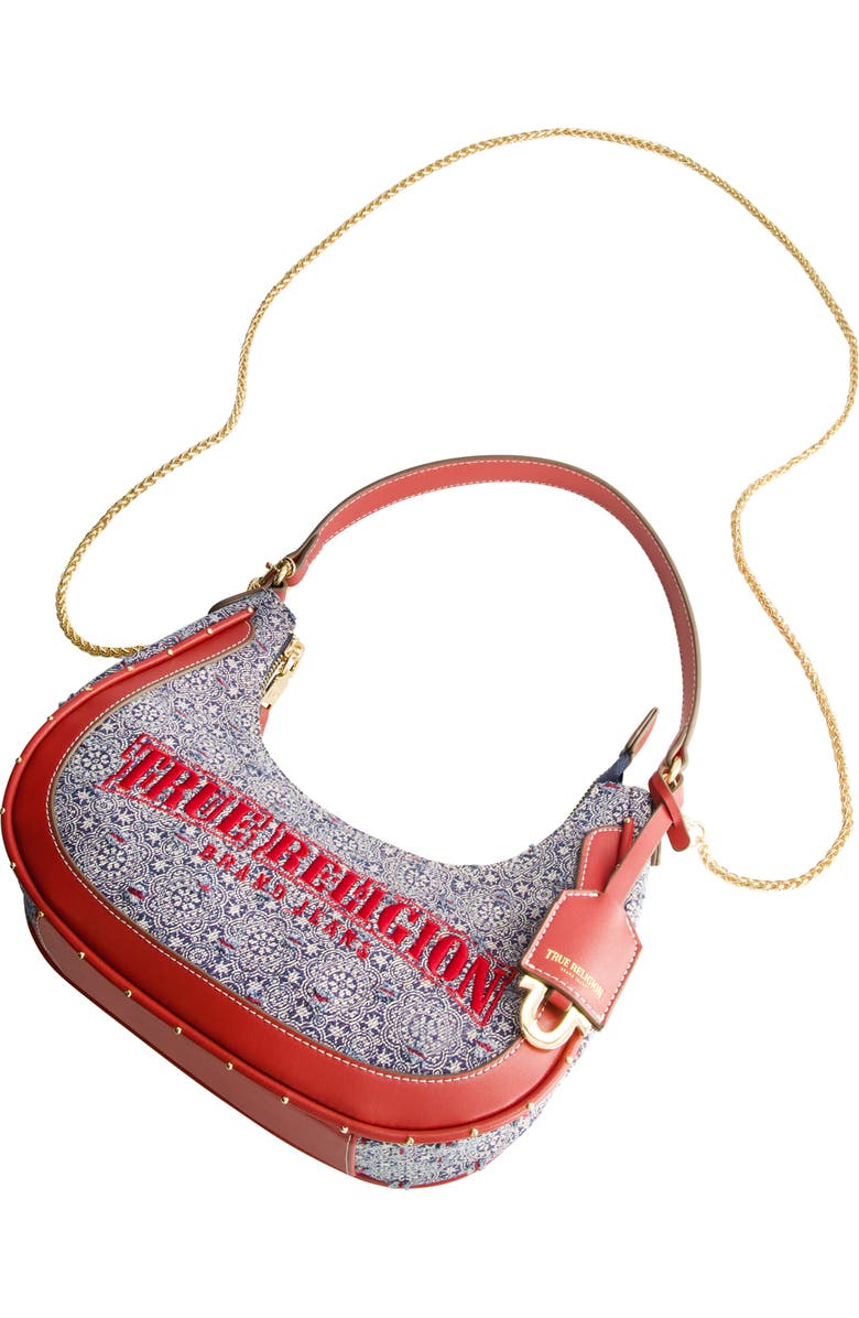 True Religion Logo Small Hobo Bag, Alternate, color, Red