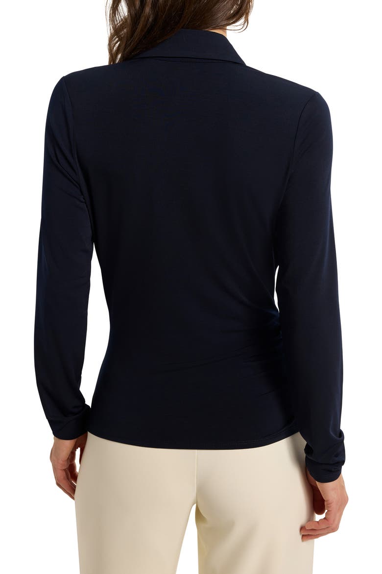 Collared Faux Wrap Top, Alternate, color, DARK INDIGO