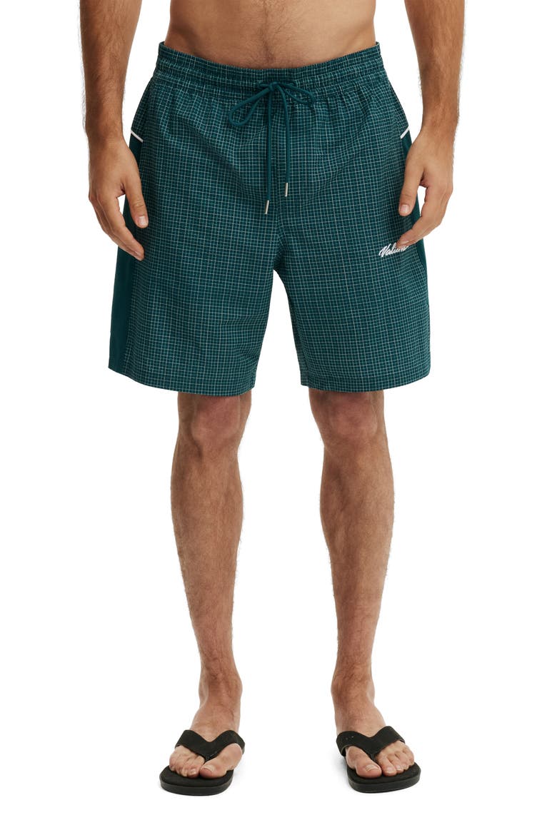 Men's Baggy Swim Short, Main, color, Teal Check Seersucker