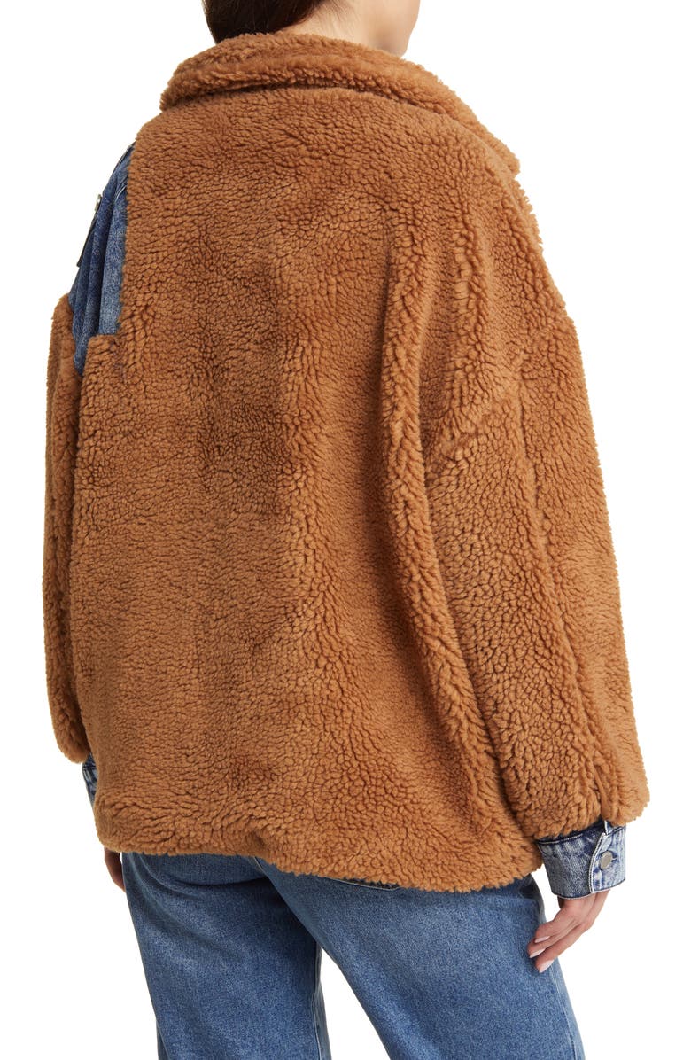 BLANKNYC Denim Patchwork Faux Shearling Teddy Coat, Alternate, color, 