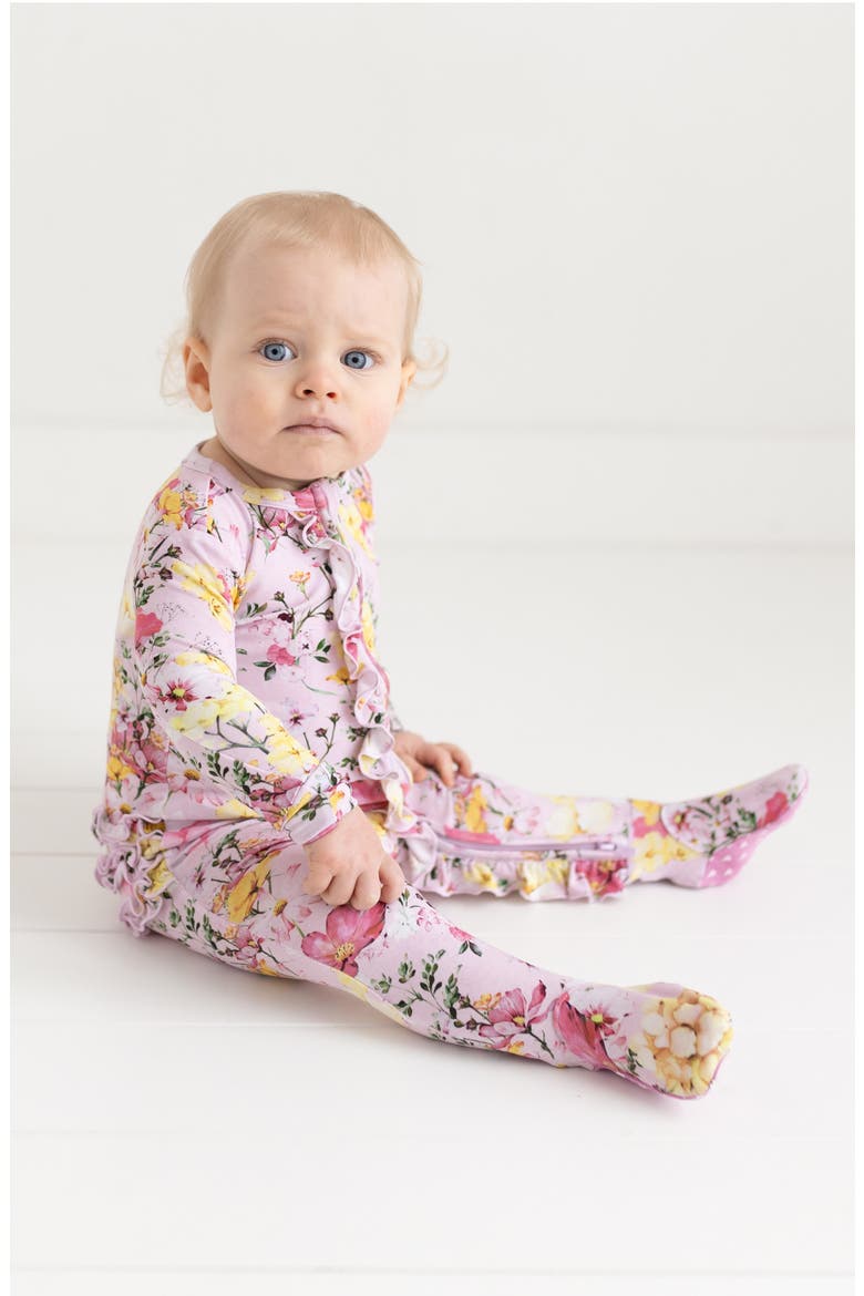 Gaia Ruffled Fitted Footie Pajamas, Alternate, color, BRIGHT PINK