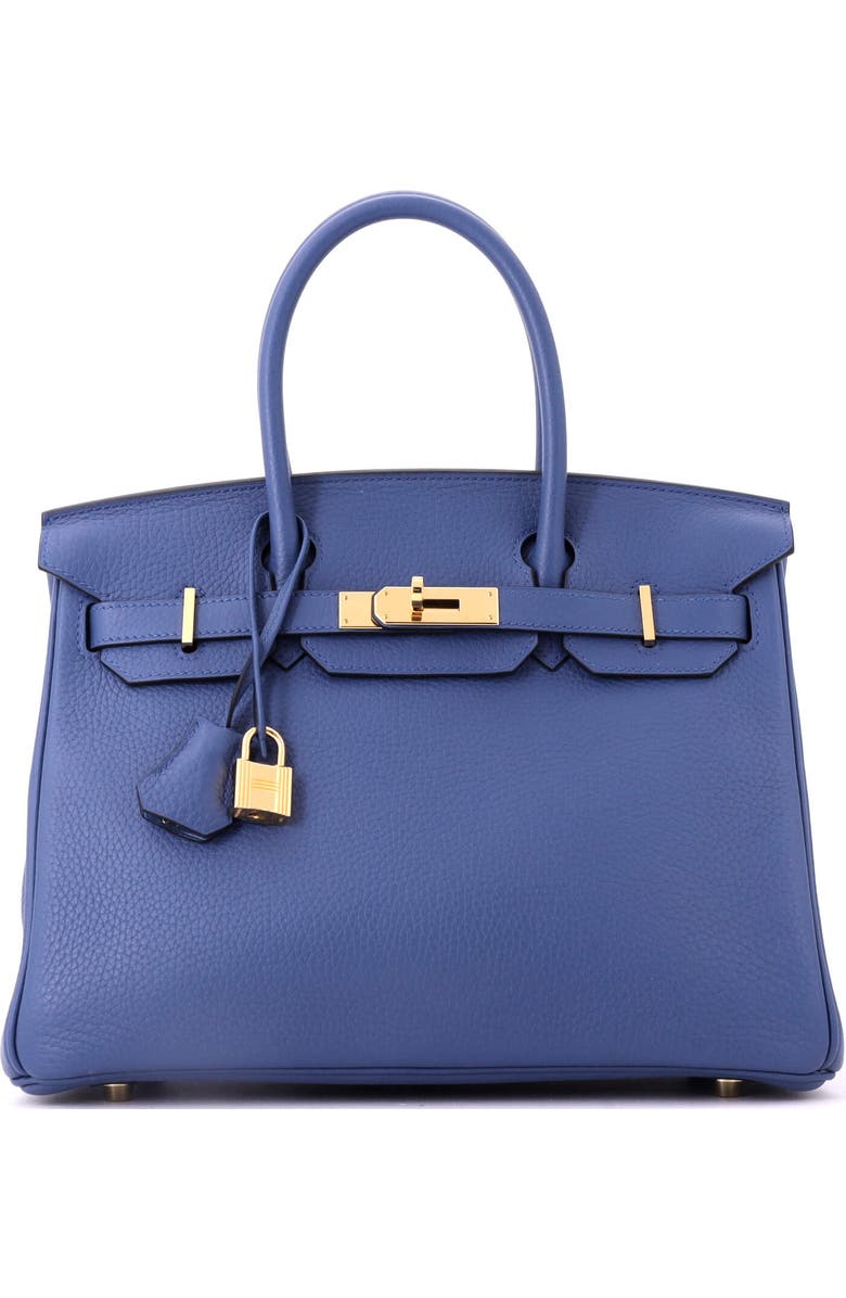 Pre-Owned Hermes Birkin Handbag Blue Clemence with Gold Hardware 30, Main, color, Bleu Agate