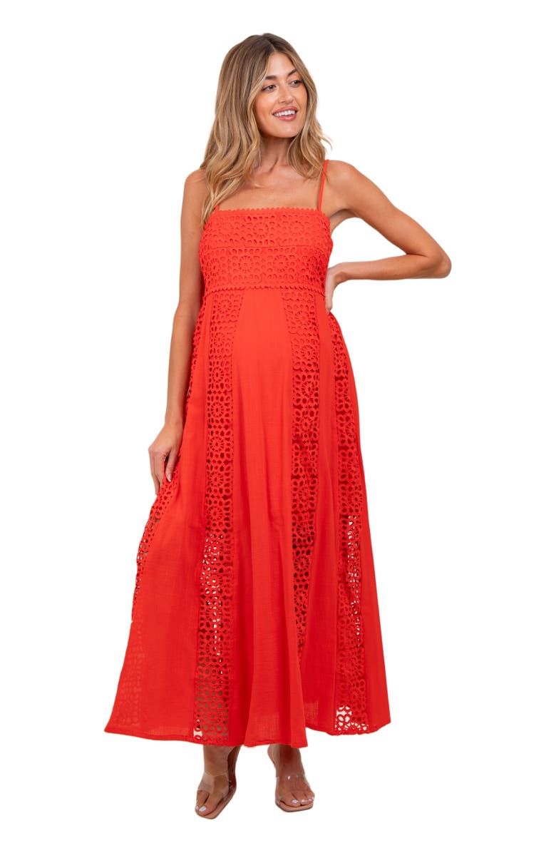 PinkBlush Crochet Lace Paneled Maxi Dress, Alternate, color, Red