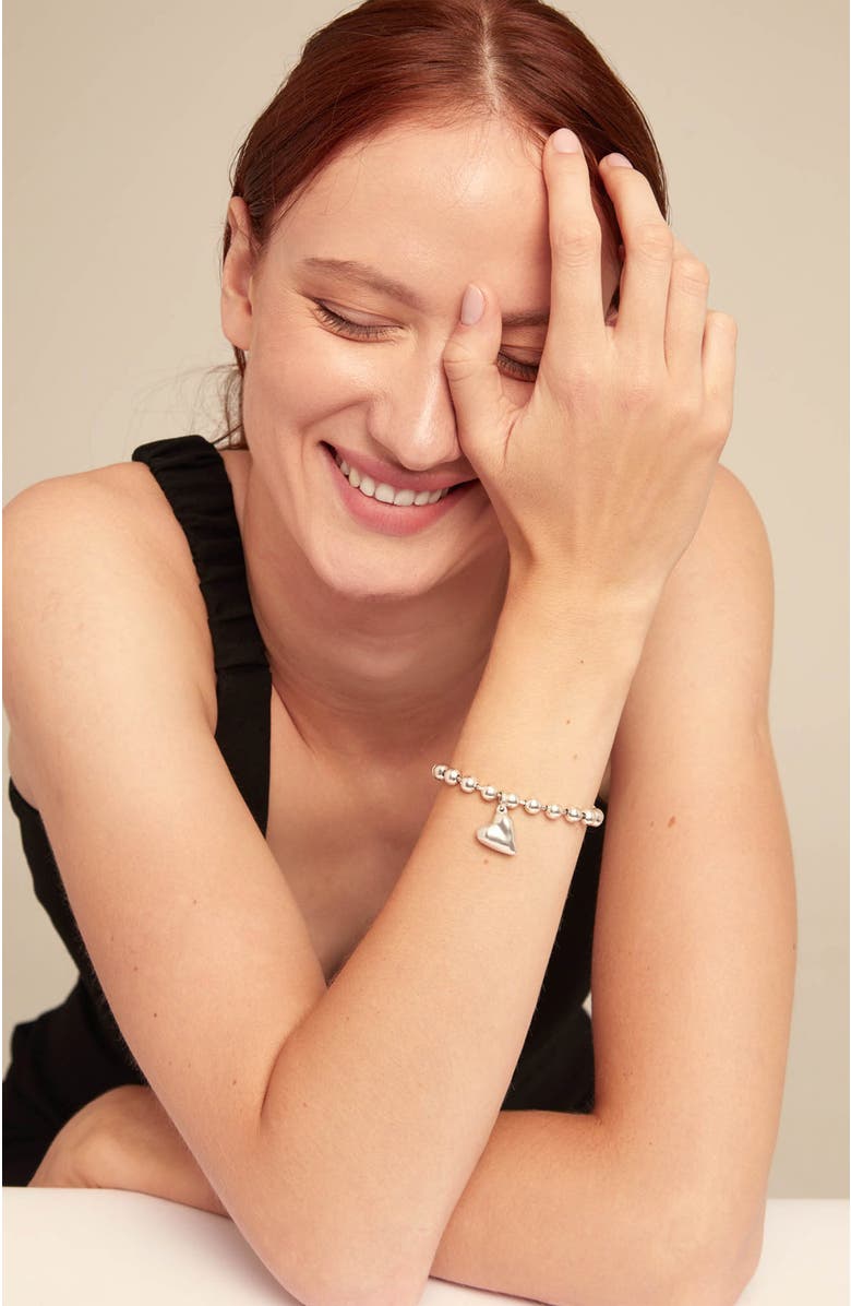 UNODE50 Sterling silver-plated beaded bracelet with a heart charm, Alternate, color, Silver