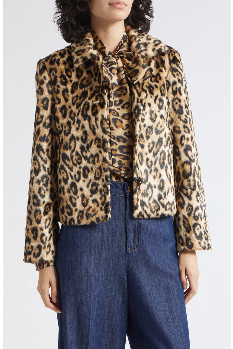 Spotted Print Faux Fur Jacket, Main, color, CAMEL SPOTTED PRINT