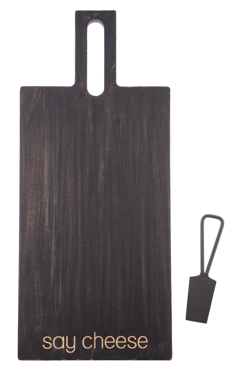 KARMA GIFTS Say Cheese Acacia Wood Charcuterie Board, Main, color, Black