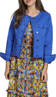 APNY Frayed Collarless Denim Jacket