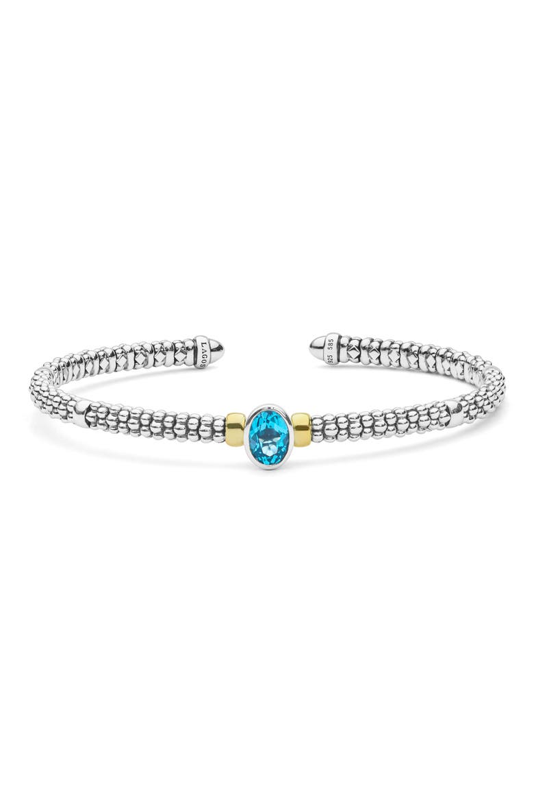 Signature Caviar 14k Gold Blue Topaz 8-Inch Cuff, Main, color, TWO-TONE