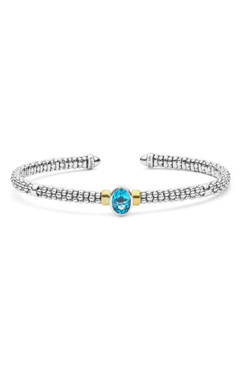 Signature Caviar 14k Gold Blue Topaz 8-Inch Cuff
