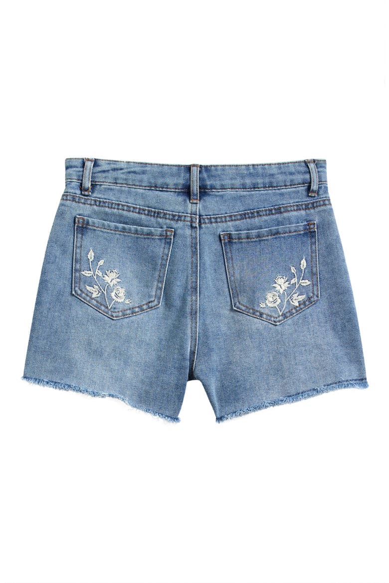 Kids' Floral Embroidered Cotton Blend Denim Shorts, Alternate, color, VINTAGE